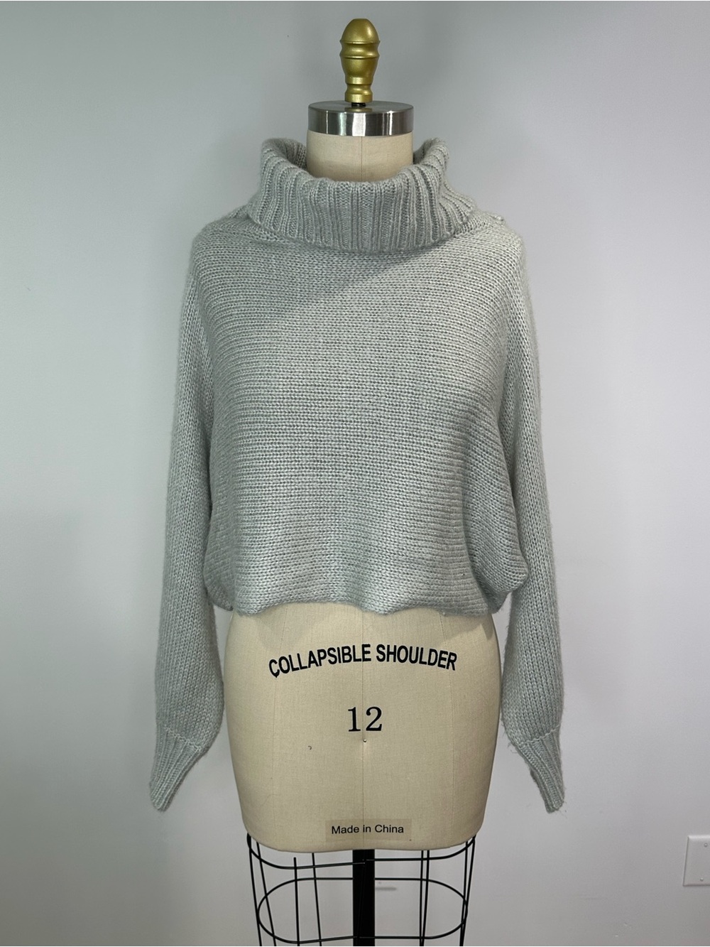 Azalea Wang Seafoam Green Turtleneck Knit Crop Sweater